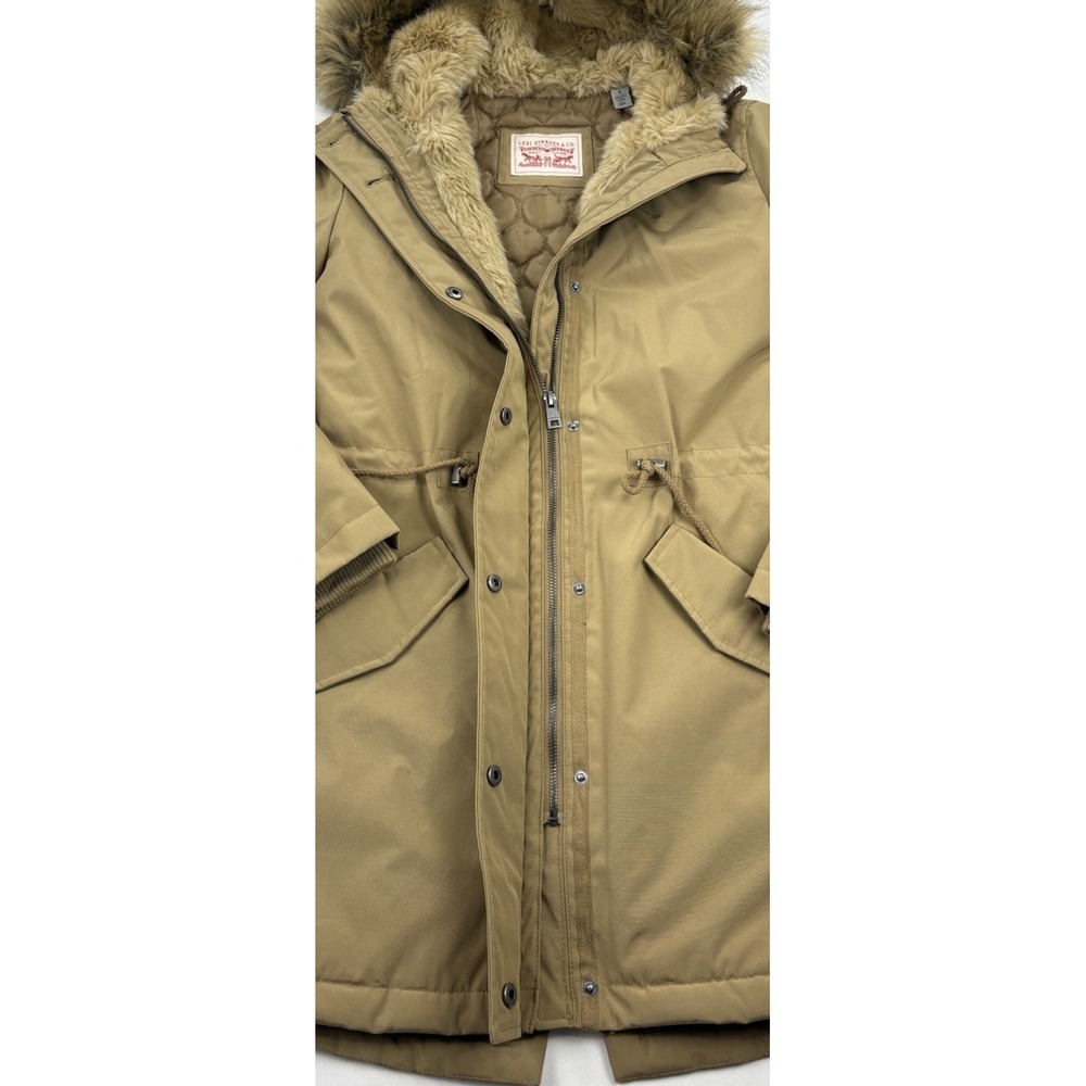 NWT Levis Lined Hooded Tan Quilted Parka Jacket Women's Small - Picture 10 of 16